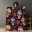 Day Of The Dead Sugar Skull Fiesta Pattern Design Printed Sherpa Fleece Blanket