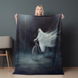 Funny Ghost Riding Bicycle Halloween Design Printed Sherpa Fleece Blanket