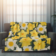 Cheerful Spring Daffodil Floral Design Printed Sherpa Fleece Blanket