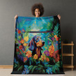 Dachshund And Flowers Animal Design Printed Sherpa Fleece Blanket