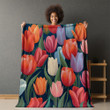 Diversity Of Tulip Colors Floral Design Printed Sherpa Fleece Blanket