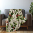 Vintage Holly Berries Christmas Winter Pattern Design Printed Sherpa Fleece Blanket