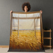 Window Overlooking Golden Field Landscape Design Printed Sherpa Fleece Blanket