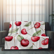 Red Cherries On White Printed Printed Sherpa Fleece Blanket Fruit Design
