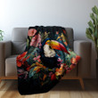 Toucan And Tropical Floral Animal Design Printed Sherpa Fleece Blanket