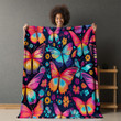 Whimsical Vibrant Butterfly Animal Design Printed Sherpa Fleece Blanket