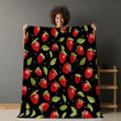 Strawberry On Black Fruit Pattern Design Printed Sherpa Fleece Blanket