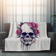 Skull With Rose On Head Printed Printed Sherpa Fleece Blanket Artwork Design