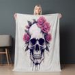 Skull With Rose On Head Printed Printed Sherpa Fleece Blanket Artwork Design