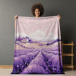 Serene Lavender Field Floral Design Printed Sherpa Fleece Blanket