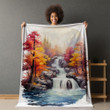 The Waterfall Is Surrounded By Autumn Trees Printed Printed Sherpa Fleece Blanket