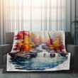 The Waterfall Is Surrounded By Autumn Trees Printed Printed Sherpa Fleece Blanket