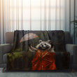 Raccoon Using Umbrella Animal Design Printed Sherpa Fleece Blanket