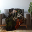 Raccoon Using Umbrella Animal Design Printed Sherpa Fleece Blanket