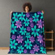 Turquoise Purple Flowers Floral Design Printed Sherpa Fleece Blanket
