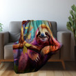 Whimsical Joyful Sloth Animal Design Printed Sherpa Fleece Blanket