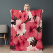 Red Hibiscus Flowers Floral Design Printed Sherpa Fleece Blanket