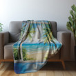 Realistic Window Overlooking Tropical Paradise Landscape Design Printed Sherpa Fleece Blanket