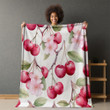 Watercolor Cherries Pattern Printed Printed Sherpa Fleece Blanket