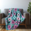 Teal Pink Small Flowers Floral Design Printed Sherpa Fleece Blanket