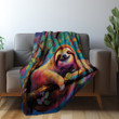 Sloth With Bright Smile Animal Design Printed Sherpa Fleece Blanket
