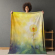 Watercolor Yellow Dandelion Floral Design Printed Sherpa Fleece Blanket