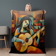 Indian Woman With Sitar Human Abstract Design Printed Sherpa Fleece Blanket