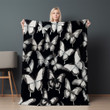 Monochrome Butterfly Pattern Animal Design Printed Sherpa Fleece Blanket