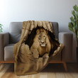 Regal Lion Through Hole Animal Design Printed Sherpa Fleece Blanket