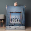 Penguins Through Wall Animal Design Printed Sherpa Fleece Blanket