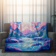 River Surrounded By Forest And Moutains Printed Printed Sherpa Fleece Blanket
