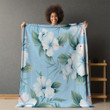 Sky Blue Hibiscus Flowers Floral Design Printed Sherpa Fleece Blanket