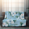 Sky Blue Hibiscus Flowers Floral Design Printed Sherpa Fleece Blanket