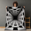 Monochrome Square Infinity Hole Optical Illusion Design Printed Sherpa Fleece Blanket