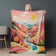 Landscape Of Quiet River Surrounded By Mountains Printed Printed Sherpa Fleece Blanket
