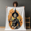 Vintage Witch And Pumpkins Theme Printed Printed Sherpa Fleece Blanket Halloween Design