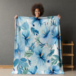Ocean Blue Hibiscus Flowers Floral Design Printed Sherpa Fleece Blanket