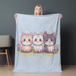 Three Cute Cat Animal Design Printed Sherpa Fleece Blanket For Kids