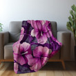Royal Purple Hibiscus Flowers Watercolor Floral Design Printed Sherpa Fleece Blanket