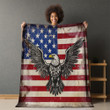 Vintage Eagle On American Flag Printed Printed Sherpa Fleece Blanket Patriotic Design