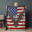 Vintage Eagle On American Flag Printed Printed Sherpa Fleece Blanket Patriotic Design