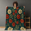 Red And Gold Flowers Floral Design Printed Sherpa Fleece Blanket