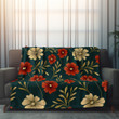 Red And Gold Flowers Floral Design Printed Sherpa Fleece Blanket