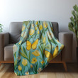 Joyful Daffodil And Butterfly Animal Floral Design Printed Sherpa Fleece Blanket