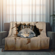 Wolf Through Crafted Hole Animal Design Printed Sherpa Fleece Blanket