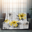Yellow And Gray Hibiscus Pattern Printed Printed Sherpa Fleece Blanket