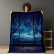 Window Overlooking Starry Night Landscape Design Printed Sherpa Fleece Blanket