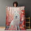 Woodland White Wolf In Autumn Printed Printed Sherpa Fleece Blanket Animal Design