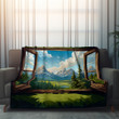 Window Overlooking Rocky Mountains Landscape Design Printed Sherpa Fleece Blanket