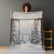 Window Overlooking Snowy Wonderland Landscape Design Printed Sherpa Fleece Blanket